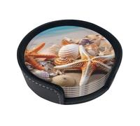 Lot de 6 dessous de verre en cuir pour tasse à thé Motif plage étoile de mer coquillages Pour tasse cuisine bar Décoration d'intérieur Cadeau de pendaison de crémaillère