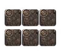 Lot de 6 dessous de verre en cuir synthétique pour boissons - Dessous de verre à engrenages mécaniques steampunk pour protection de table - Dessous de verre modernes pour table basse - Dessous de