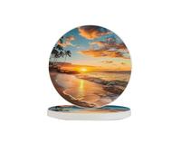 Lot de 6 dessous de verre en diatomite absorbant au coucher du soleil hawaïen, plage hawaïenne, tapis de tasse à séchage rapide pour boissons, tasses rondes pour table, bar, décoration d'intérieur