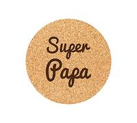 Lot de 6 Dessous de Verre en liège gravés Super Papa