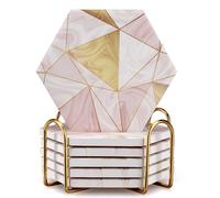 Lot de 6 dessous de verre en marbre rose avec support, dessous de verre absorbants dor s, jolis dessous de verre en c ramique, accessoires de cui