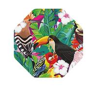 Lot de 6 dessous de verre en PVC imprimé oiseaux tropicaux et feuilles de plantes - Octogone