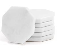 Lot de 6 dessous de verre faits à la main en marbre pour tasse en verre et boissons - Non plastique et carrelage - Idéal pour la voiture et l'extérieur blanc