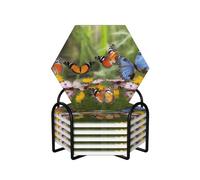 Lot de 6 dessous de verre Group of Butterflies avec support, absorbants, en céramique, en pierre, dessous de verre moderne pour table basse, dessous de verre antidérapant, tapis de tasse hexagonal