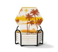 Lot de 6 dessous de verre hexagonaux Motif plage dorée
