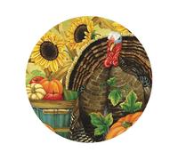 Lot de 6 dessous de verre imprimés citrouille de l'Action de grâce, dinde, protection de table, dessous de verre en cuir pour tasse, boissons, café, bière, bar, cadeau, forme ronde