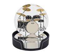 Lot de 6 dessous de verre Jazz Drumprint en cuir, protection contre les déversements pour table de bureau, dessous de verre en cuir durable et antidérapant, parfait pour tasse à café et tasse