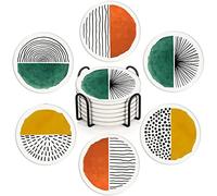Lot de 6 dessous de verre pour boissons - Style rétro - En céramique - Avec base en liège et support en métal - Cadeau pour pendaison de crémaillère - Décoration de bar
