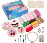 Lot de 6 dessous de verre pour punch Needle Craft Punch Needle - Pour débutants, enfants et adultes - Kit d'aiguille à poinçonner avec cadre à broder, tissu punch Needle et fils - Aide à l'enfilage