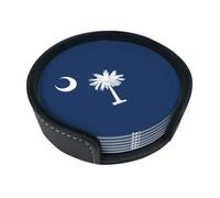 Lot de 6 dessous de verre ronds avec drapeau de la Caroline du Sud pour verres et tasses, protection de table rustique et élégante pour la maison, le pub et le bureau