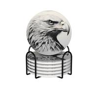 Lot de 6 dessous de verre ronds en céramique de style moderne pour table basse - Motif croquis d'aigle - Protection de table et décoration d'intérieur