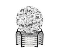 Lot de 6 dessous de verre ronds en céramique imprimés jeux vidéo garçons - Forme ronde 6 pièces