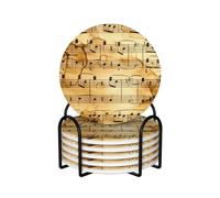 Lot de 6 dessous de verre ronds en céramique imprimés notes de musique - Forme ronde - 6 pièces