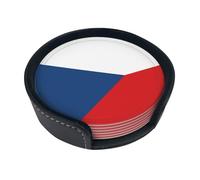 Lot de 6 dessous de verre ronds en cuir avec drapeau de la République tchèque, décorations de table délicates et douces, adaptées pour les tasses à café, les tasses, etc.