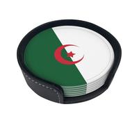 Lot de 6 dessous de verre ronds en cuir avec drapeau de l'Algérie - Décoration de table délicate et douce - Convient pour les tasses à café, les tasses, etc.