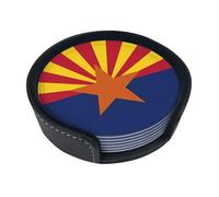 Lot de 6 dessous de verre ronds en cuir avec drapeau de l'Arizona - Décoration de table délicate et douce - Convient pour les tasses à café, les tasses, etc.