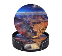 Lot de 6 dessous de verre ronds en cuir avec support - Dessous de verre Beauty Grand Canyon pour boissons, café, dessous de verre résistant à la chaleur pour protection de table, accessoires de bureau