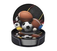 Lot de 6 dessous de verre ronds en cuir avec support en métal pour cuisine, 10,2 cm