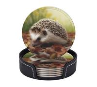 Lot de 6 dessous de verre ronds en cuir avec support en métal pour cuisine, 10,2 cm