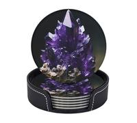 Lot de 6 dessous de verre ronds en cuir avec support en métal pour cuisine, 10,2 cm