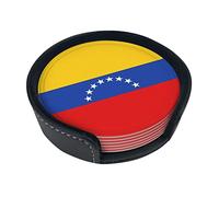 Lot de 6 dessous de verre ronds en cuir imprimé drapeau du Venezuela avec des couleurs riches, des motifs uniques et faciles à utiliser.