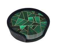 Lot de 6 dessous de verre ronds en cuir noir et doré avec motif géométrique - Lot de 6 sous-verres personnalisés