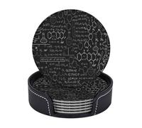 Lot de 6 dessous de verre ronds en cuir synthétique avec boîte de rangement scientifique abstraite, chimie abstraite, dessous de verre pour table à manger, décoration de bureau, tampons ronds