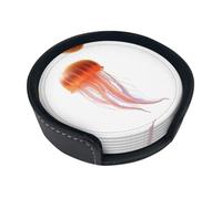 Lot de 6 dessous de verre ronds en polyuréthane Motif méduse rose Convient pour la maison, le bureau, le restaurant et d'autres scènes