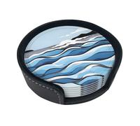 Lot de 6 dessous de verre ronds en polyuréthane Motif vagues Lapping at The Rocks Convient pour la maison, le bureau, le restaurant et d'autres scènes