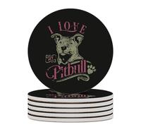 Lot de 6 Dessous de Verre Ronds « J'aime Mon Pitbull » avec Base en liège pour décoration de Table et Loisirs créatifs