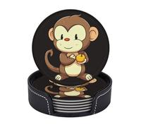 Lot de 6 Dessous de Verre Ronds pour Boissons, Motif Singe de Dessin animé Tenant Une Tasse de Fruits, pour décoration d'intérieur