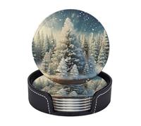 Lot de 6 Dessous de Verre Ronds pour Boissons, pour Table Basse, Motif Sapin de Noël, Pays des Merveilles de la Neige, Dessous de Verre pour décoration intérieure