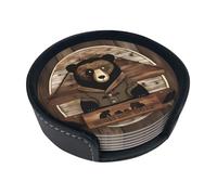 Lot de 6 dessous de verre ronds rustiques imprimés ours lodge pour protéger les tables basses ou comme cadeaux