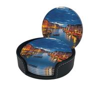 Lot de 6 dessous de verre Venise Night pour boissons avec support, élégants et simples pour table basse, excellent cadeau de pendaison de crémaillère
