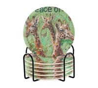 Lot de 6 dessous de verre vert doux avec support pour boissons Porta Vasos Motif girafe Peace on Earth