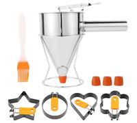 Lot de 6 distributeurs de pâte à crêpes en acier inoxydable de 1,2 l avec support, anneau à œufs et pinceau à huile pour pâtisserie, cupcakes, gaufres et muffins, passe au lave-vaisselle