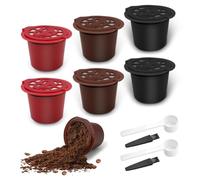 Lot de 6 dosettes de café réutilisables pour Nespresso OriginalLine - Capsules de café rechargeables compatibles avec N Espresso OriginalLine (2 noires + 2 rouges + 2 marrons)