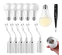Lot de 6 douilles de lampe E27 et 6 ampoules LED E27 - Kit de douille E27 avec câble avec testeur de tension - Ampoule LED E27 blanc chaud 5 W 6500 K - Culot E27