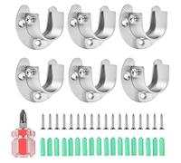 Lot de 6 douilles de tringle de placard en acier inoxydable, support de 26 mm avec vis, supports d'extrémité de tringle de placard, tige à bride en forme de U pour armoire(argent)