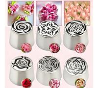Lot de 6 douilles russes extra larges en acier inoxydable en forme de fleur pour décoration de gâteaux, glaçage, crème, bouquet, biscuits