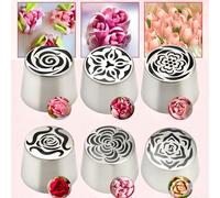 Lot de 6 douilles russes extra larges en acier inoxydable pour décoration de gâteaux, crème glacée, bouquet de fleurs, biscuits