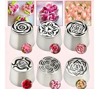 Lot de 6 douilles russes extra larges en acier inoxydable pour décoration de gâteaux, crème glacée, bouquet de fleurs, biscuits