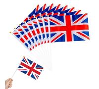 Lot de 6 drapeaux à main Union Jack - Défilé d'anniversaire du roi 2025 agitant de petits drapeaux de rue royale pour célébrations d'événements sportifs, pub, barbecue, décoration de voiture - 21 × 14