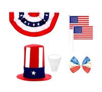 Lot de 6 drapeaux de fête, 3 x 5, accessoires de vêtements squelettiques de printemps, 3,6 m, jour de l'indépendance, avec bannière, chapeau, nœud, barbe, costume de squelette pour événement de