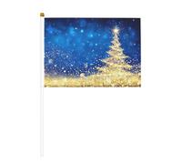 Lot de 6 drapeaux dorés à paillettes pour sapin de Noël et 10 drapeaux à agiter à la main sur bâton, pour défilés, fêtes, bars, anniversaires