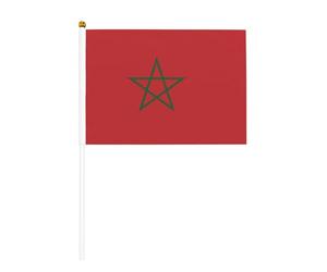 Lot de 6 drapeaux du Maroc 14 x 21 cm - Petits drapeaux sur bâtons de bois avec dessus en lance - Mini drapeau pour défilés, élections, événements patriotiques