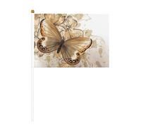 Lot de 6 drapeaux floraux avec papillon et lot de 10 drapeaux à agiter à la main, drapeaux à main sur bâton, pour défilés, fêtes, bars, anniversaires