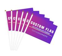 Lot de 6 drapeaux personnalisés de 14 x 21 cm avec logo de texte photo - Drapeau double face personnalisé avec mât - Mini bannière ondulante pour événements, sports, marque