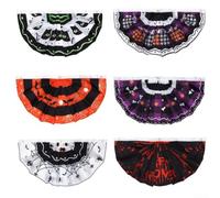 Lot de 6 drapeaux plissés Halloween en polyester pour jardin 45 x 90 cm | Lot de 6 éventails plissés de 45 x 90 cm chacun, couleurs orange, noir, violet, motifs de chat citrouille