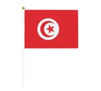 Lot de 6 drapeaux tunisiens portatifs 14 x 21 cm - Petits drapeaux sur bâtons de bois avec dessus en lance - Mini drapeau pour défilés, élections, événements patriotiques